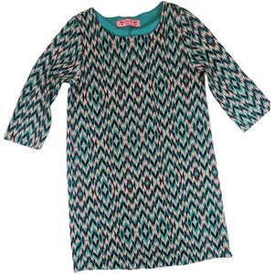 Almost Pink Women's S Dress Shift Green Scoop Neck Stretch Lined Jeweled Buttons